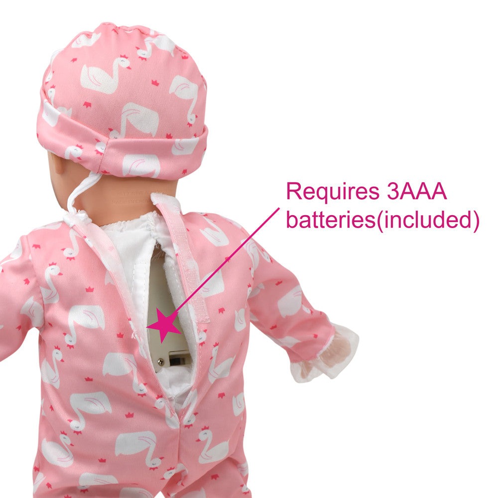 Little Darlings 14-inch Kiss N Tickles Baby Doll - Pink Swan Onesie