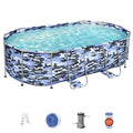 Bestway Steel Pro Max 14 Ft Oval Above Ground Pool Set With Pump, Ladder And Cover