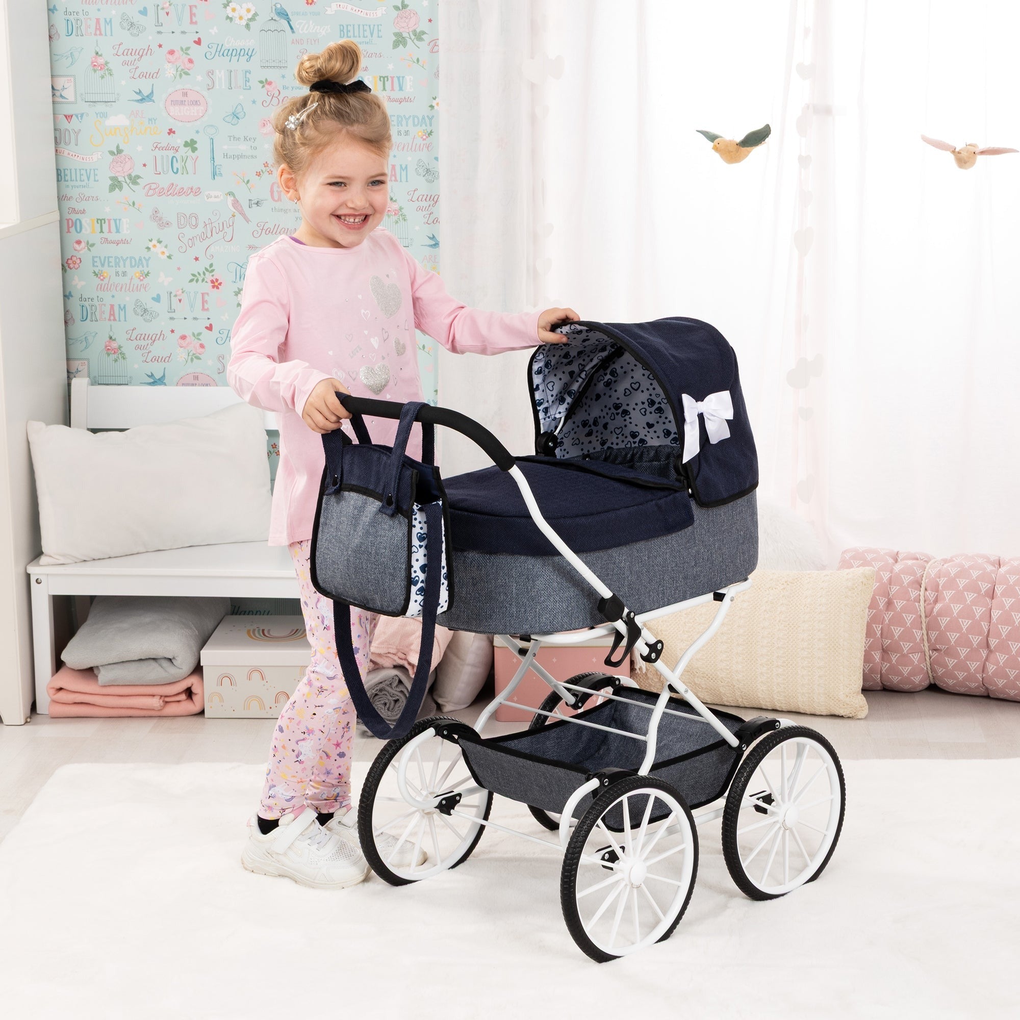 Bayer Design Classic Doll Pram Navy & Grey For Dolls Up To 18 Inches
