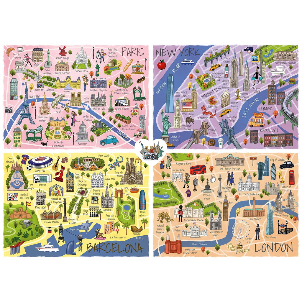 TEAMPUZZLE: City Trip 1000pc Puzzle, 4-Player Jigsaw Sections, 27x19 Inch