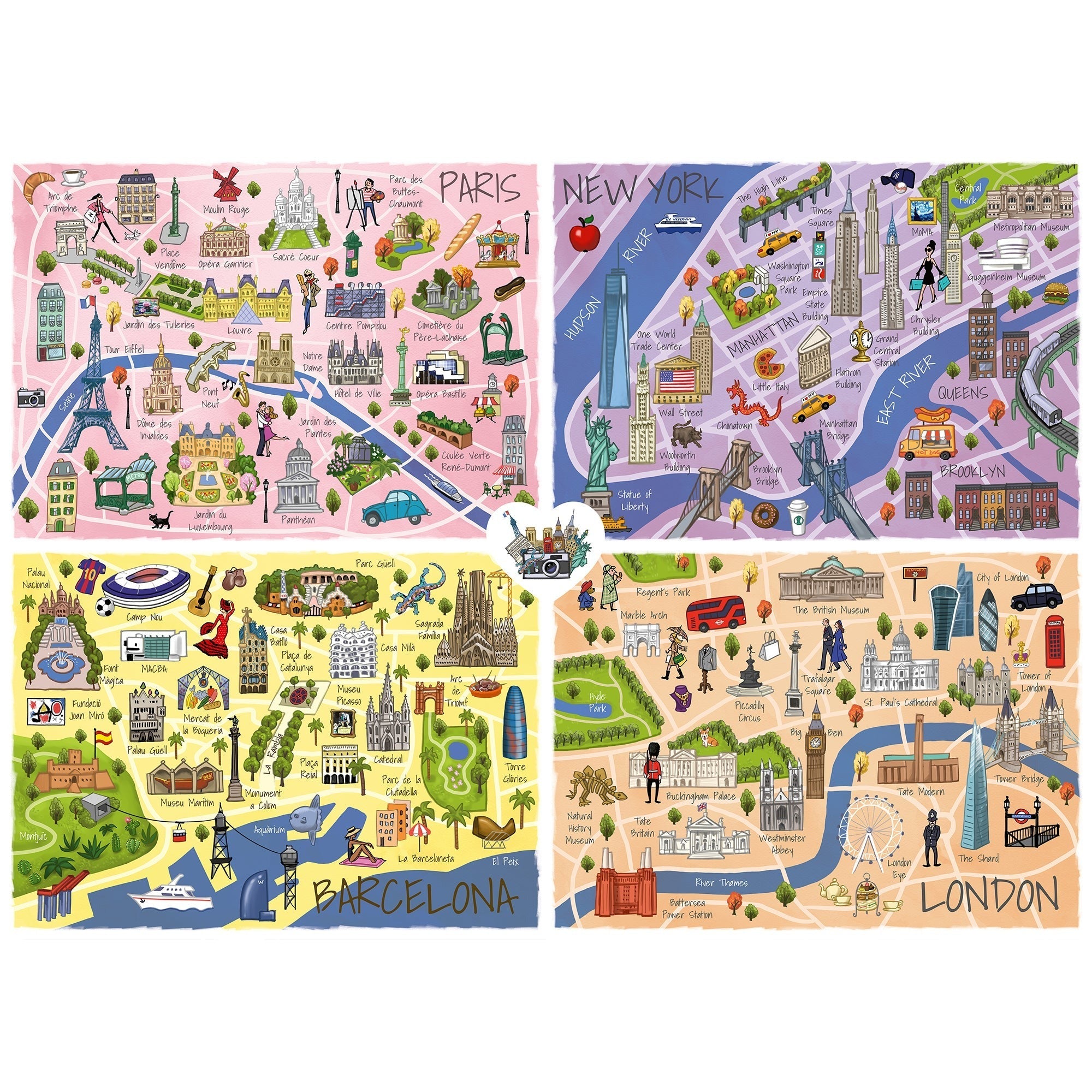 TEAMPUZZLE: City Trip 1000pc Puzzle, 4-Player Jigsaw Sections, 27x19 Inch