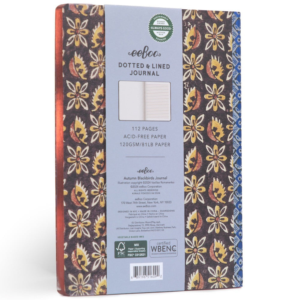eeBoo Piece & Love Autumn Blackbirds Gilded Journal - Hardcover Diary