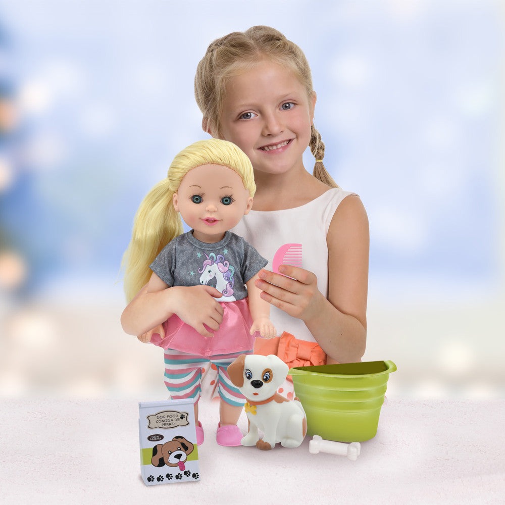 Lil Tots 14" Unicorn-Themed Talking Pet Grooming Playset with Doll - Pink/Grey/Green