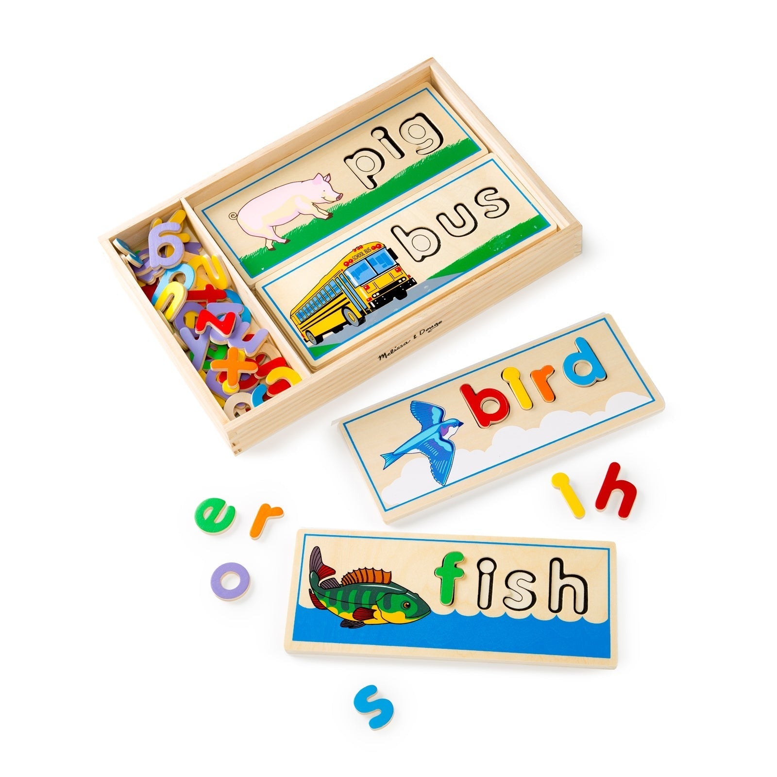 See & Spell Wooden Letter Puzzle Set With 50+ Pieces And Storage Case