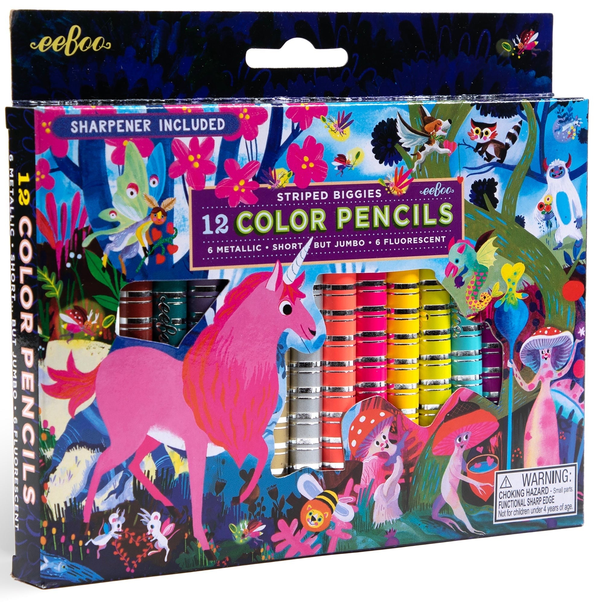 eeBoo Magical Creatures Biggies Color Pencils 12-Piece Set With Fluorescent And Metallic Colors