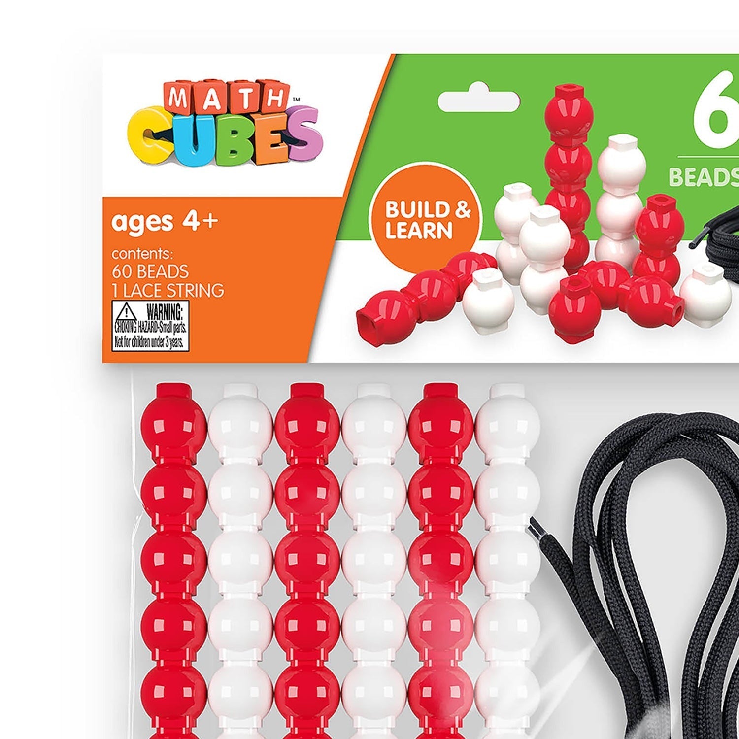 Junior Learning 60 Bead Cubes and Laces - Educational Counting and Sorting Toy