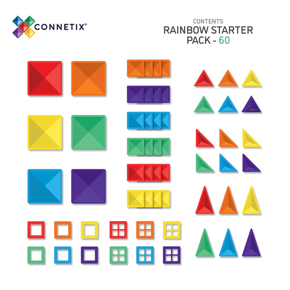 Connetix Magnetic Tiles Rainbow Starter Pack - 60 Pieces