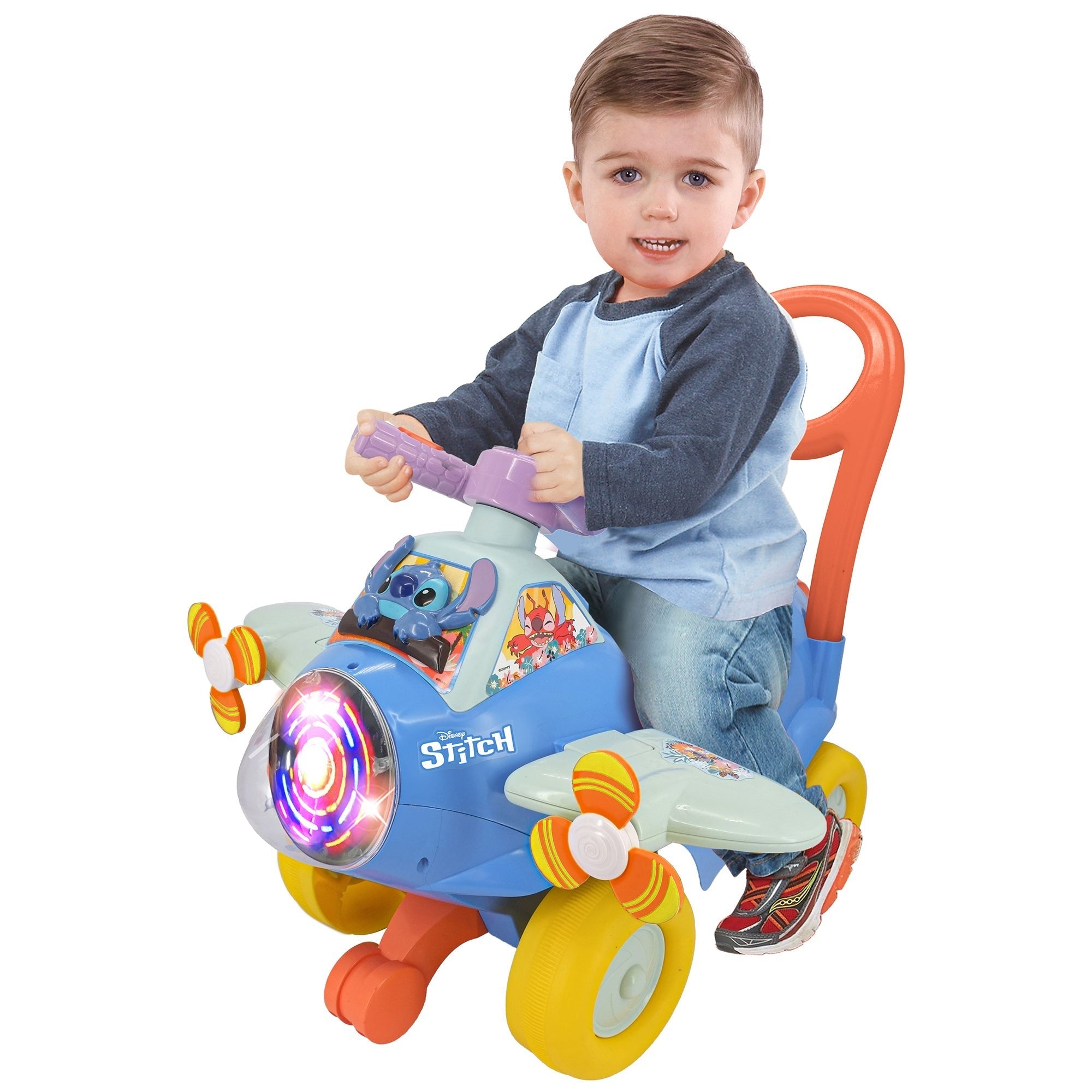 Disney Stitch Spinning Light Plane Ride-On With Sounds And Push Handle
