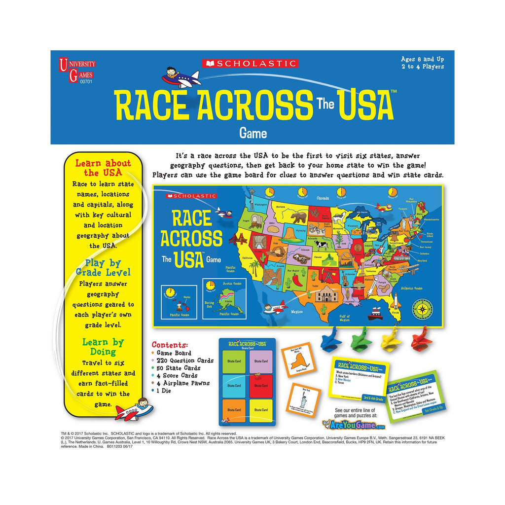 Scholastic Race Across The USA Geography Board Game