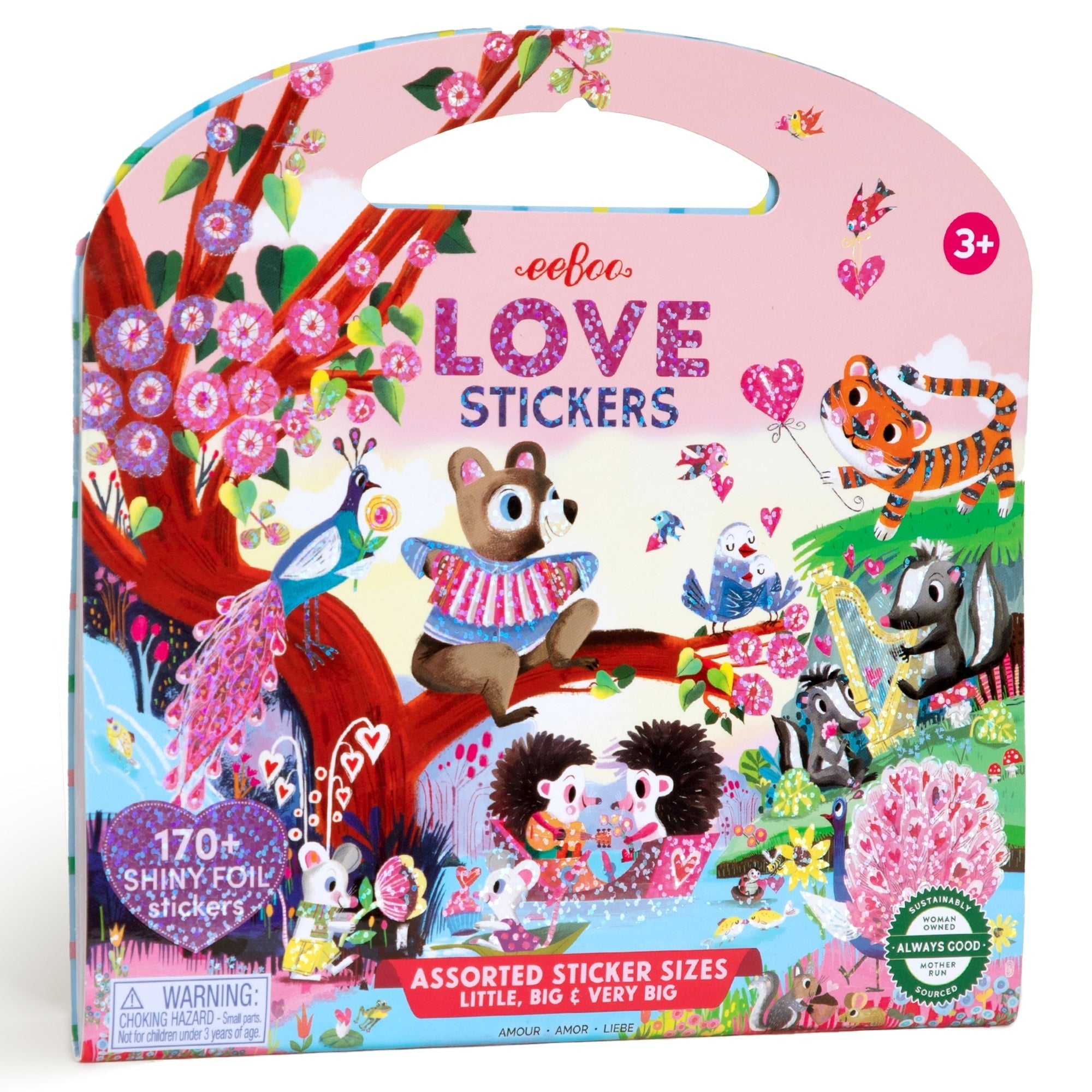 eeBoo Love Stickers Valentine's Day 170+ Shiny Rainbow Foil Animal Nature Heart Themed 12-Page Book