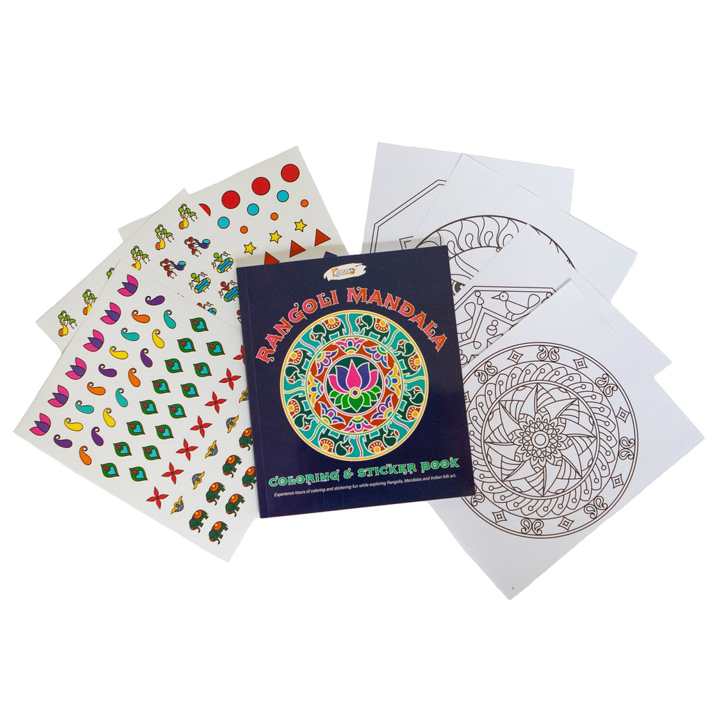 Kulture Khazana Rangoli Mandala 48-Piece Circular Floor Puzzle & Coloring Sticker Book Bundle