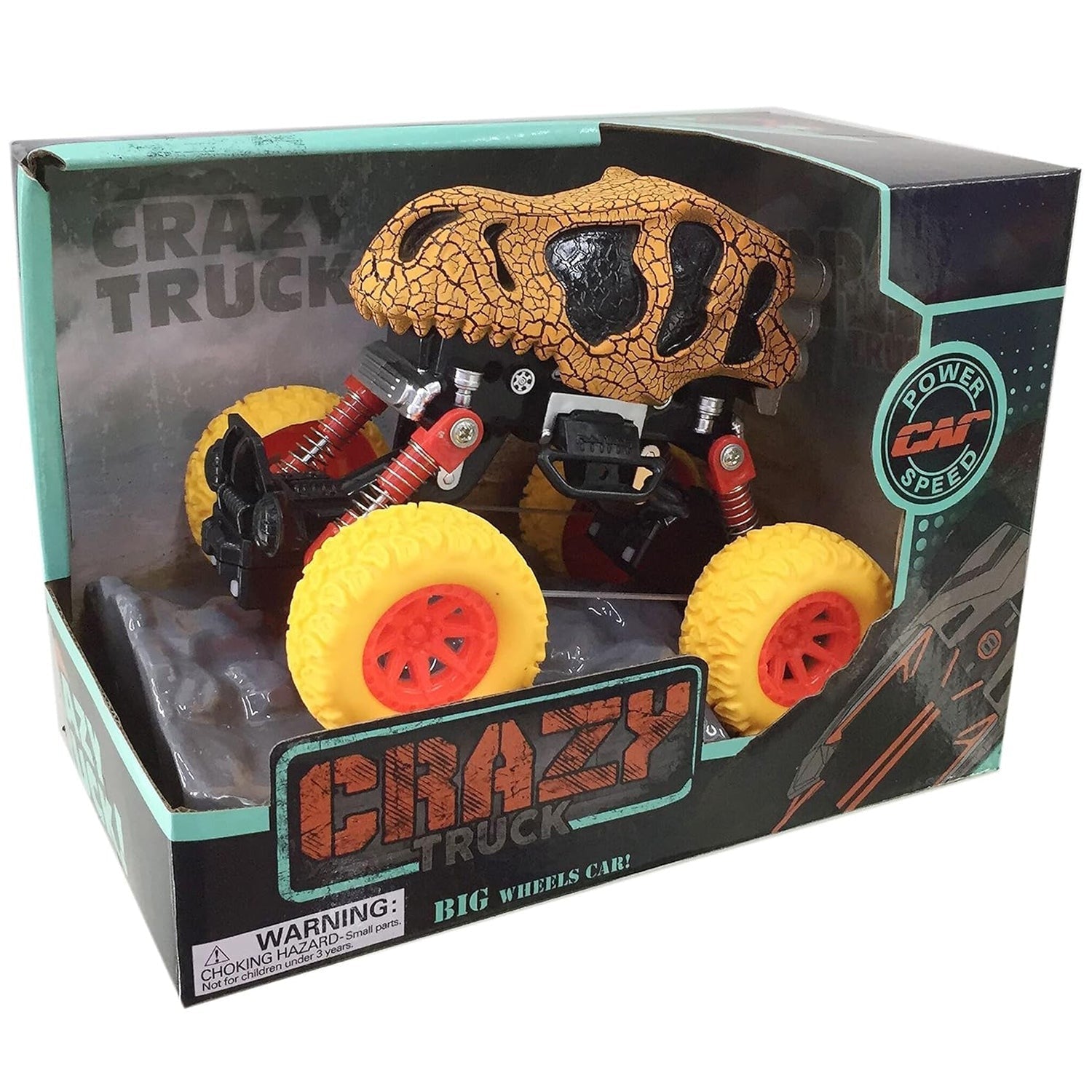 Thin Air Toys Crazy Truck Dinosaur Monster Skull Stunt Truck - Orange & Black, 4.5"