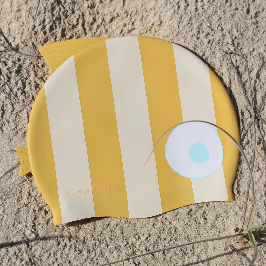 Sunnylife Finn The Fish Kids' Silicone Swim Cap, Ages 3-9