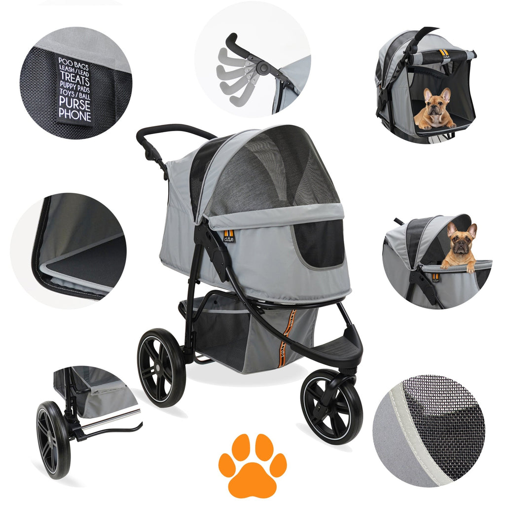 My Duque Cooper Dog Stroller 3-Wheeler - Grey - Pets Up to 33 Lbs