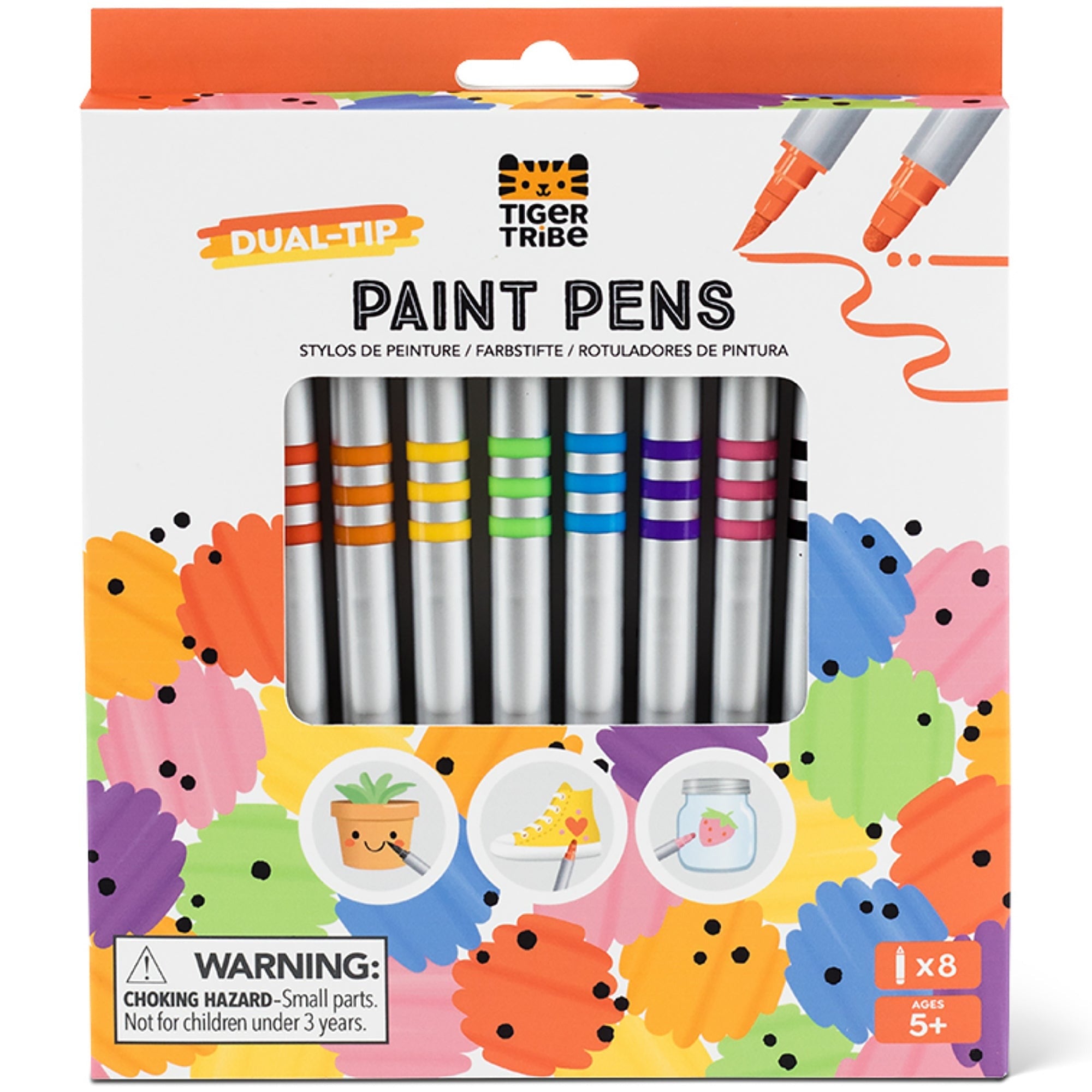 Tiger Tribe Dual-Tip Paint Pens 8-Pack - Fine & Brush Tips, Multi-Surface, Water-Based