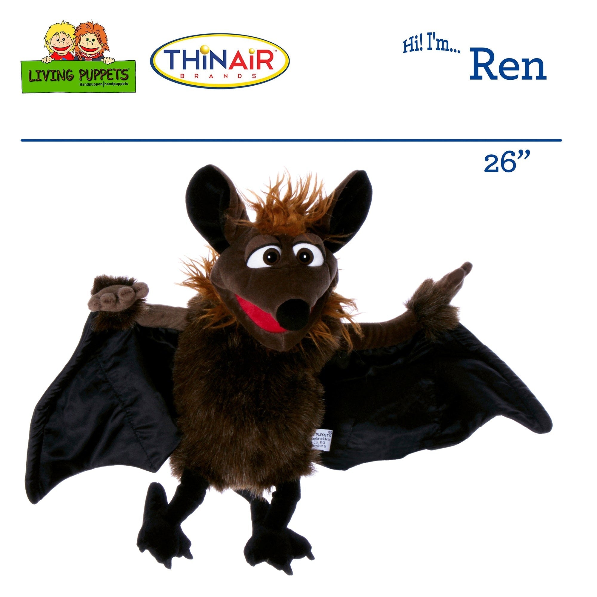 Living Puppets Ren The Flying Bat 26" Plush Hand Puppet
