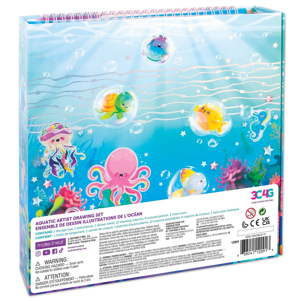Three Cheers For Girls Seas The Day 20-Piece Aquatic Artist Drawing Set With Magnetic Storage Box
