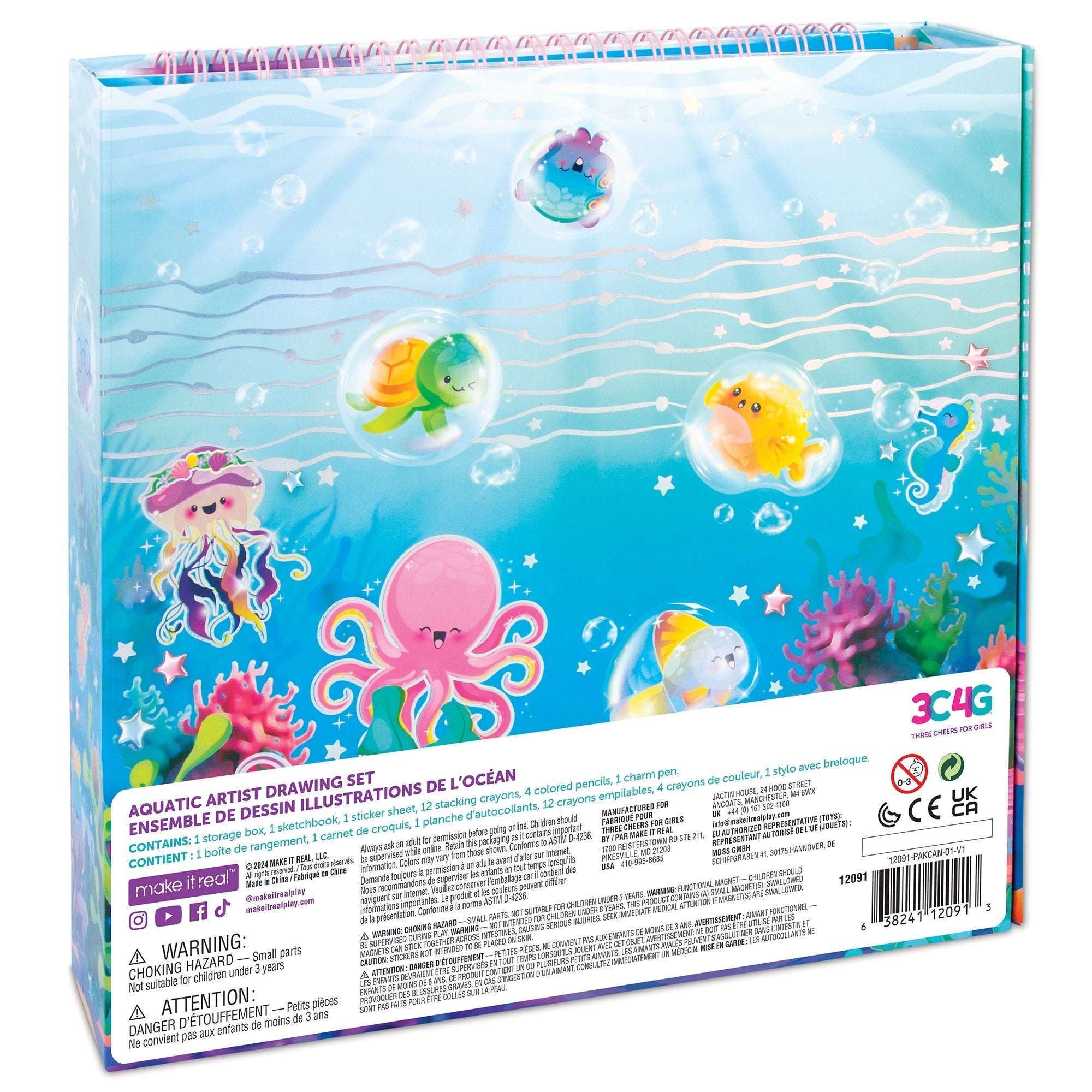 Three Cheers For Girls Seas The Day 20-Piece Aquatic Artist Drawing Set With Magnetic Storage Box