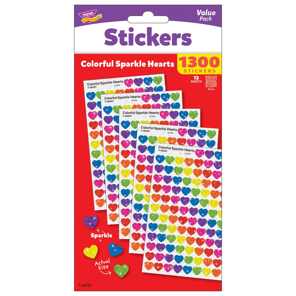 TREND SuperShapes Sparkle Hearts Sticker Pack - 1300 Mini Hearts in Assorted Colors