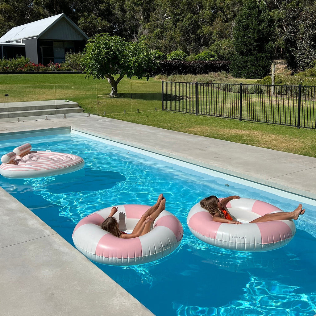 Sunnylife Luxe Tube Pool Ring - Stole My Heart Pink Stripe Inflatable Lounger
