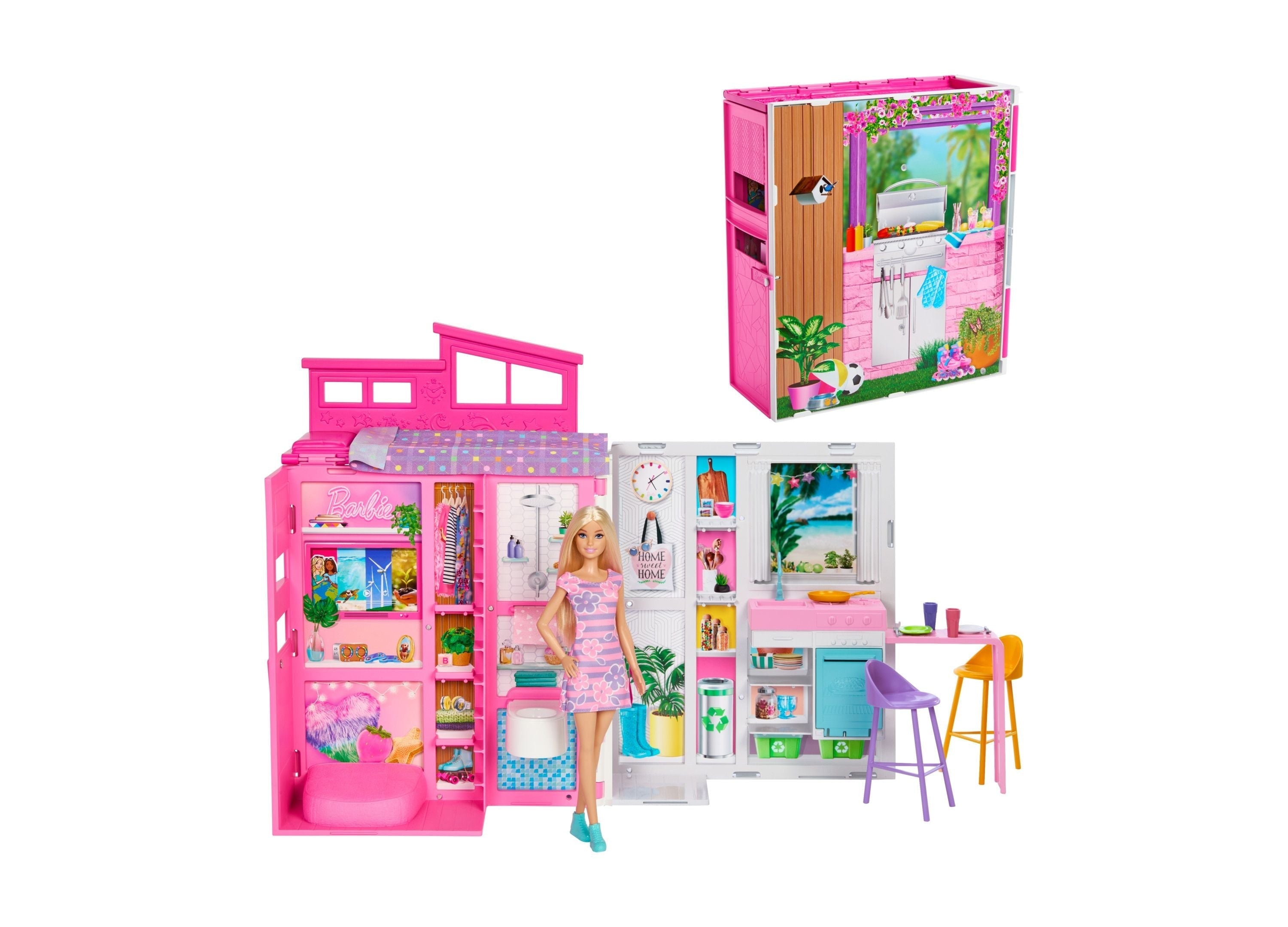 Barbie Getaway Doll House with Barbie Doll, 4 Play Areas and 11 Accessories