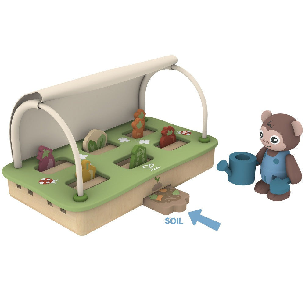 Hape 10pc Organic Greenhouse Miniature Gardening Toy Playset