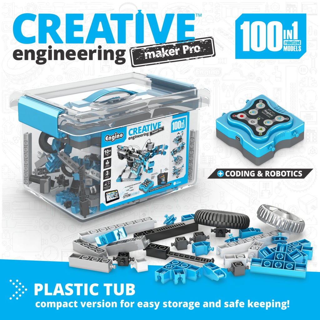 Engino Creative Engineering Maker Pro - 100 Models STEM Kit with Robotics and Coding, IR Sensor & Motor
