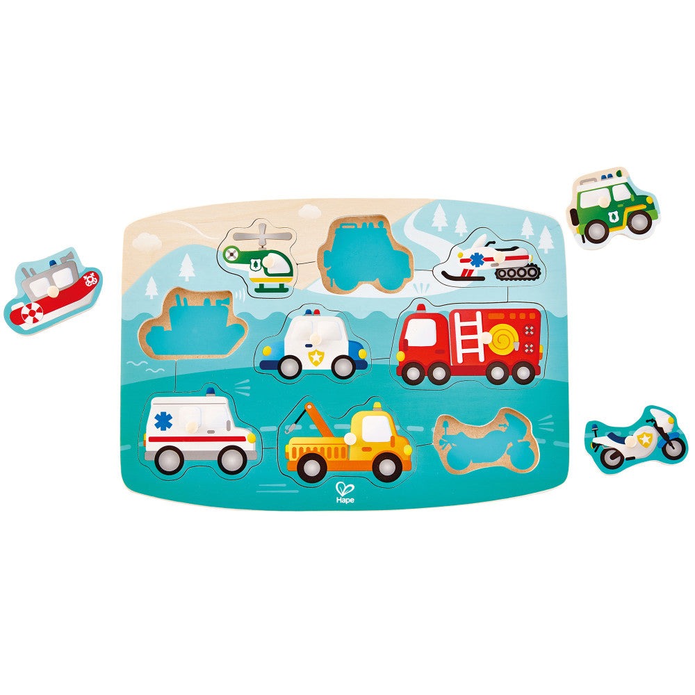 Hape Emergency Services 10pc Wooden Peg Puzzle