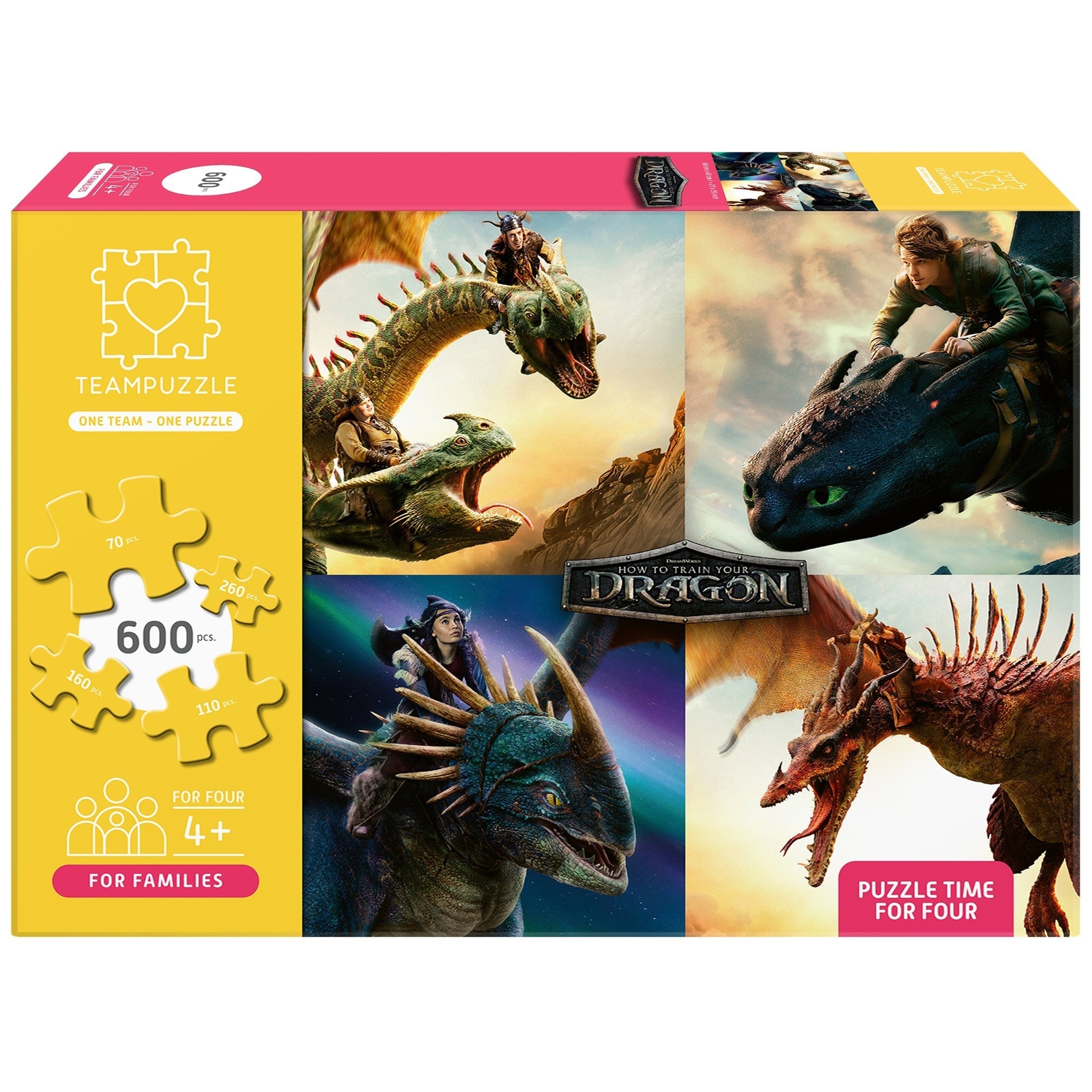 How to Train Your Dragon TeamPuzzle 600-Piece Puzzle, 4 Jigsaw Sections, 27x19"
