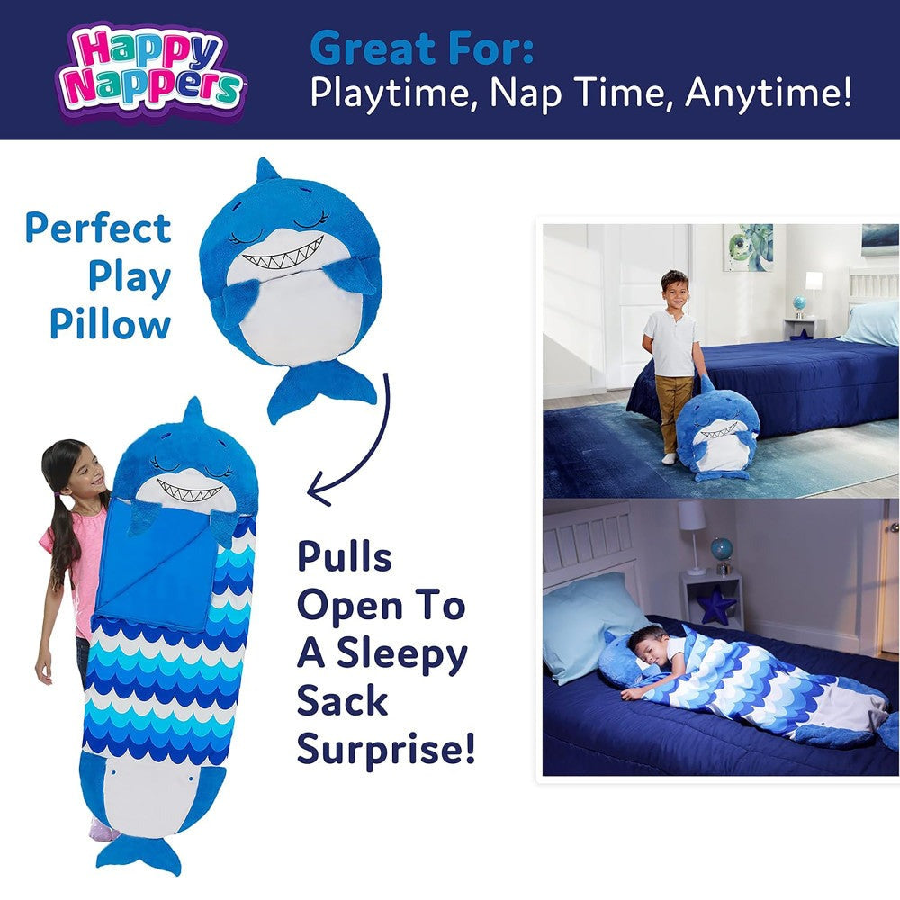 Happy Nappers Blue Shark 66 inch Plush Pillow & Sleepy Sack - Large