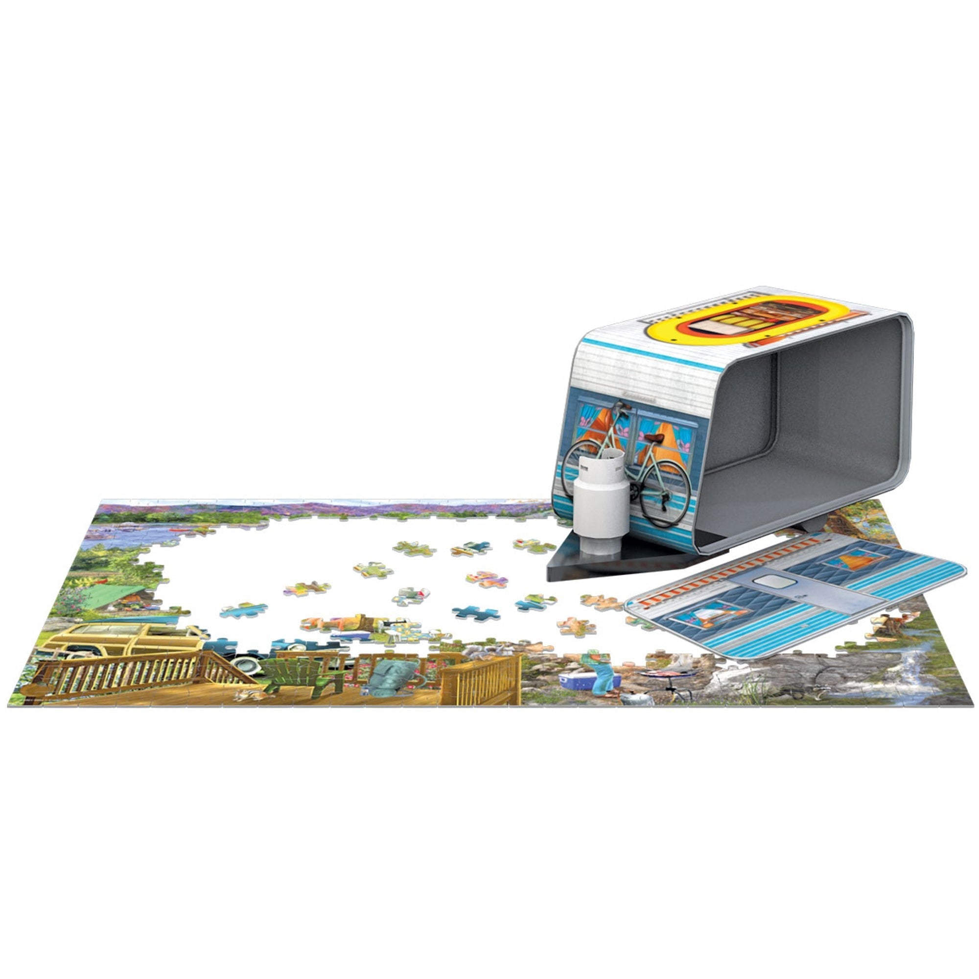 Eurographics Camping Trailer Tin 550-Piece Puzzle Vintage Outdoor Scene