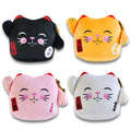 Maneki Neko Lucky Charm Soft Velboa Cushion 8 inch - White Closed Eye
