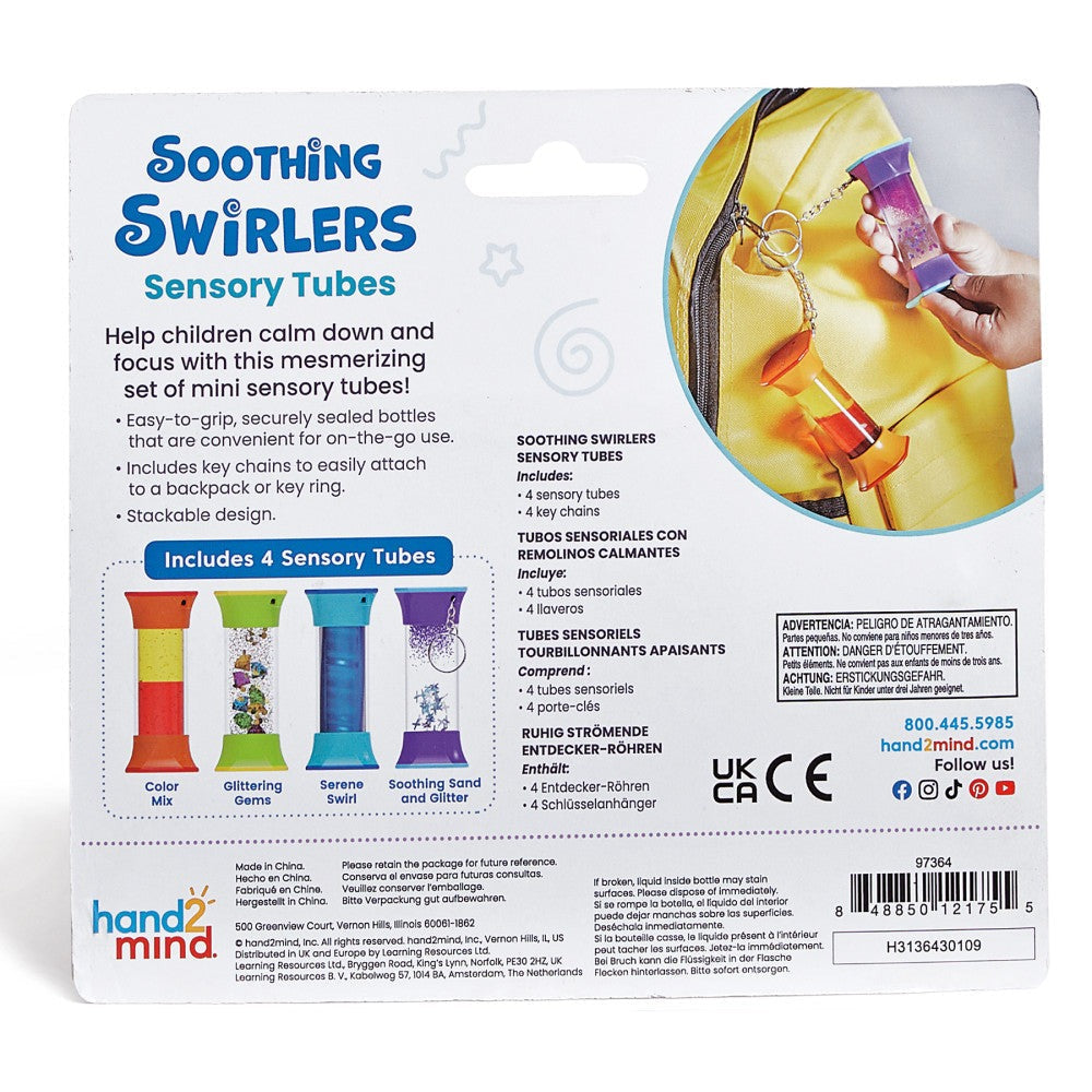 Hand2Mind Soothing Swirlers - Sensory Tube Keychain Set - Multi-Color