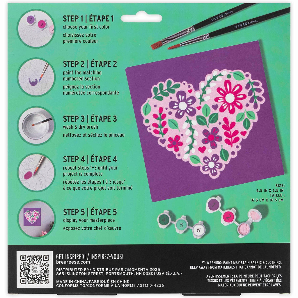 Mini Paint By Number: Flower Heart 6x6 Canvas Kit
