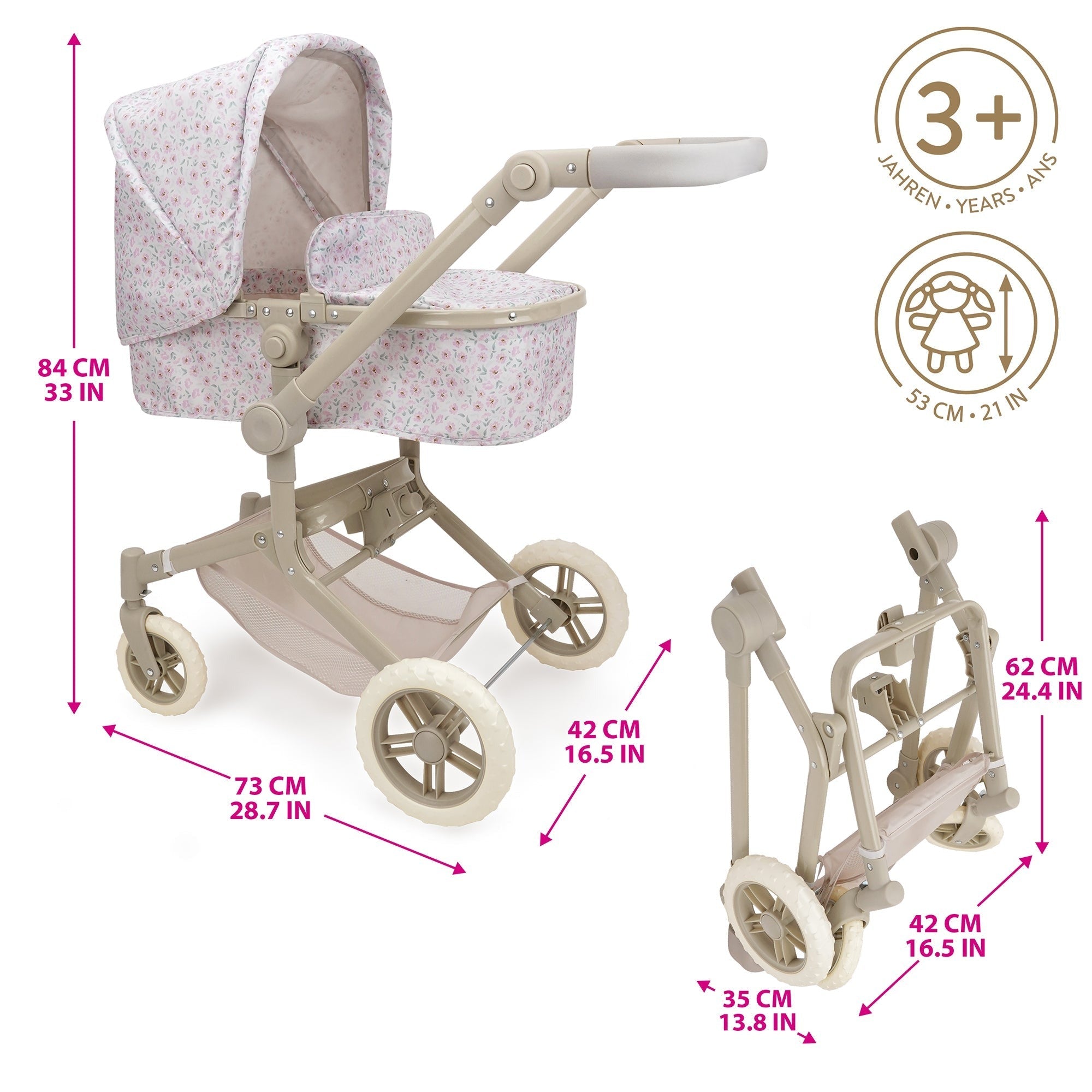 509 Crew Little Flora City Park 2-in-1 Doll Pram & Folding Stroller