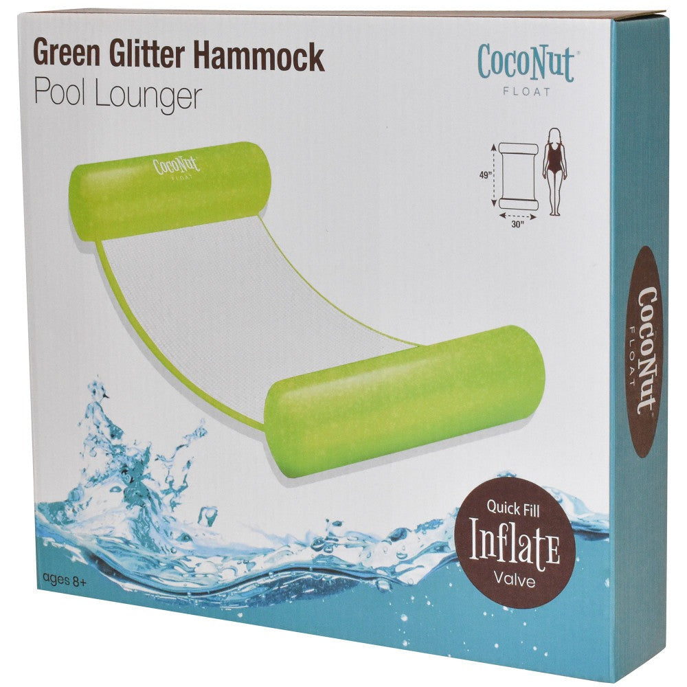 CocoNut Float Green Glitter Hammock Pool Lounger - 49" x 30" Inflatable Relaxation Chair