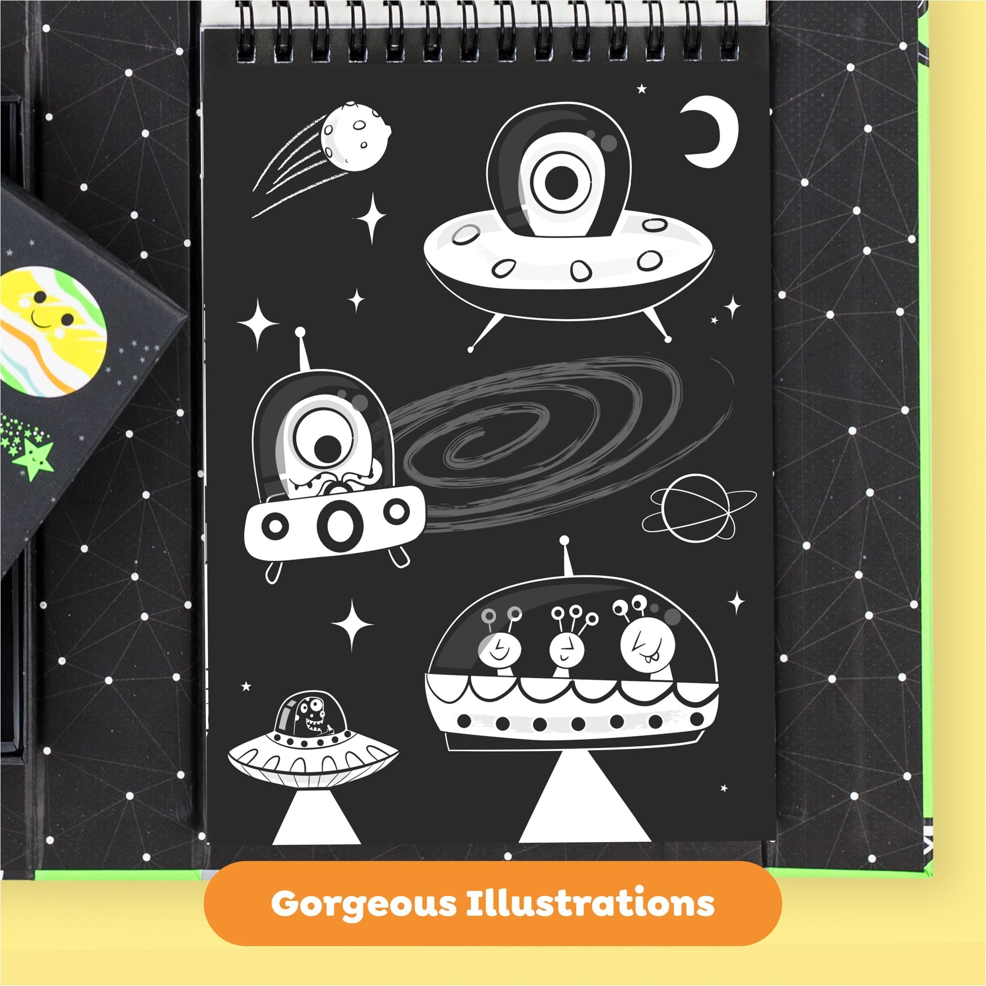 Tiger Tribe Neon Coloring Set - Outer Space Activity Kit with Markers & Stickers