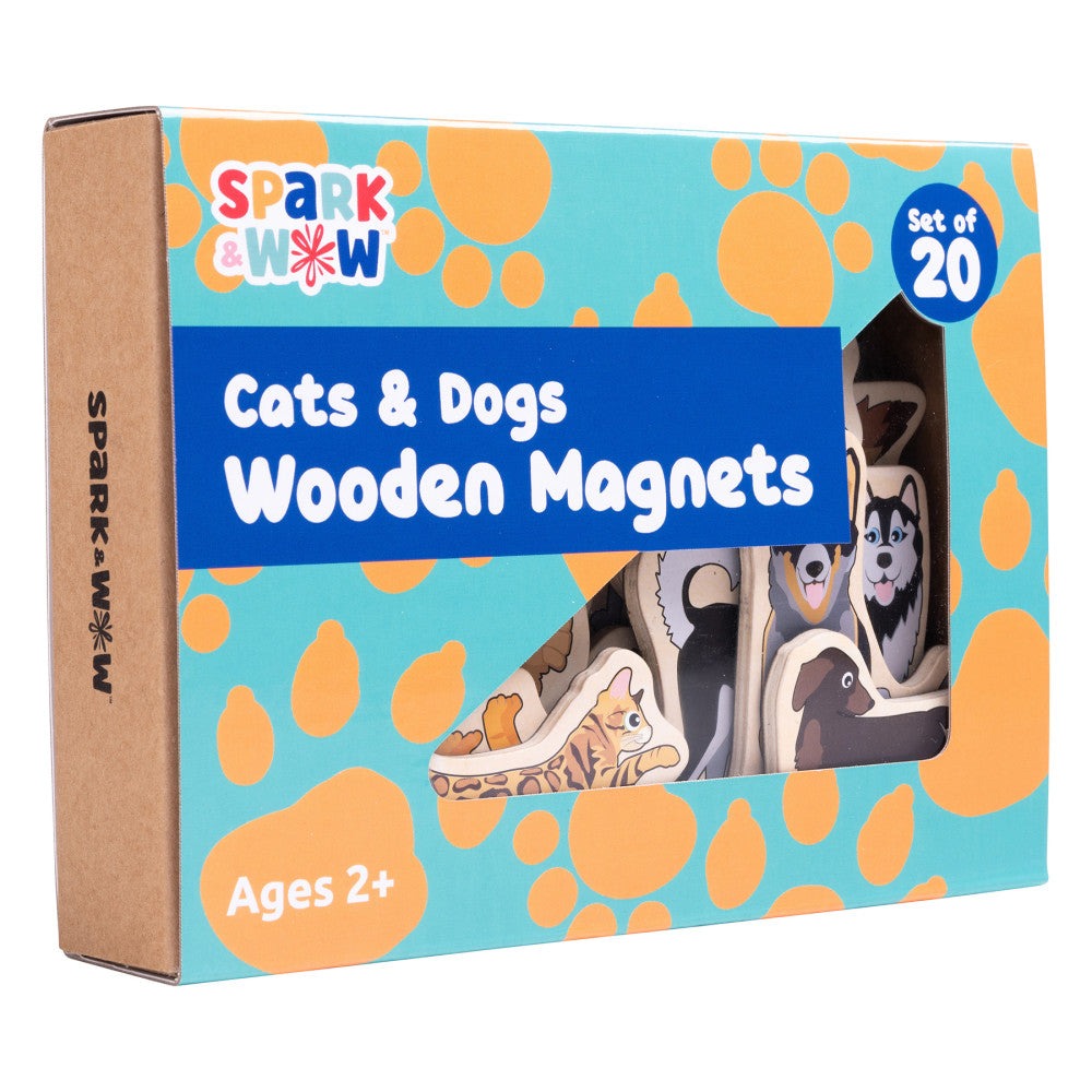 Spark & Wow Wooden Magnets - Cats & Dogs - Vibrant 20-Piece Set