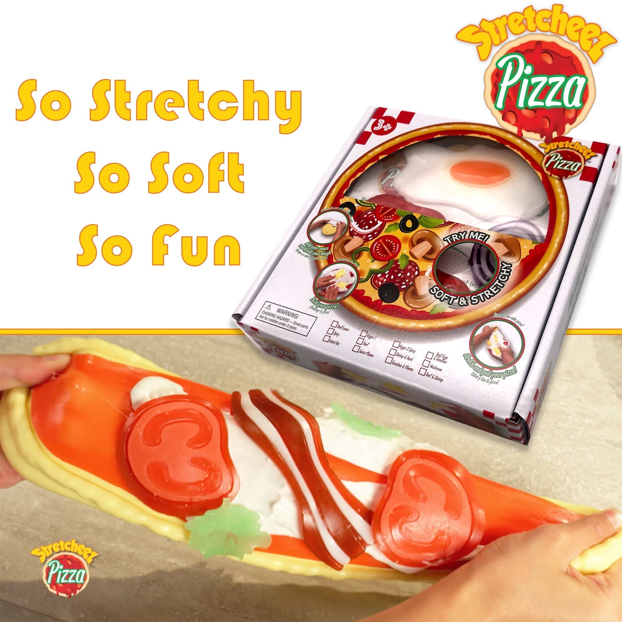Stretcheez Pizza Playset - Surprise Toppings and Styles - Stretchy Toy Food for Creative Roleplay, Ages 3+