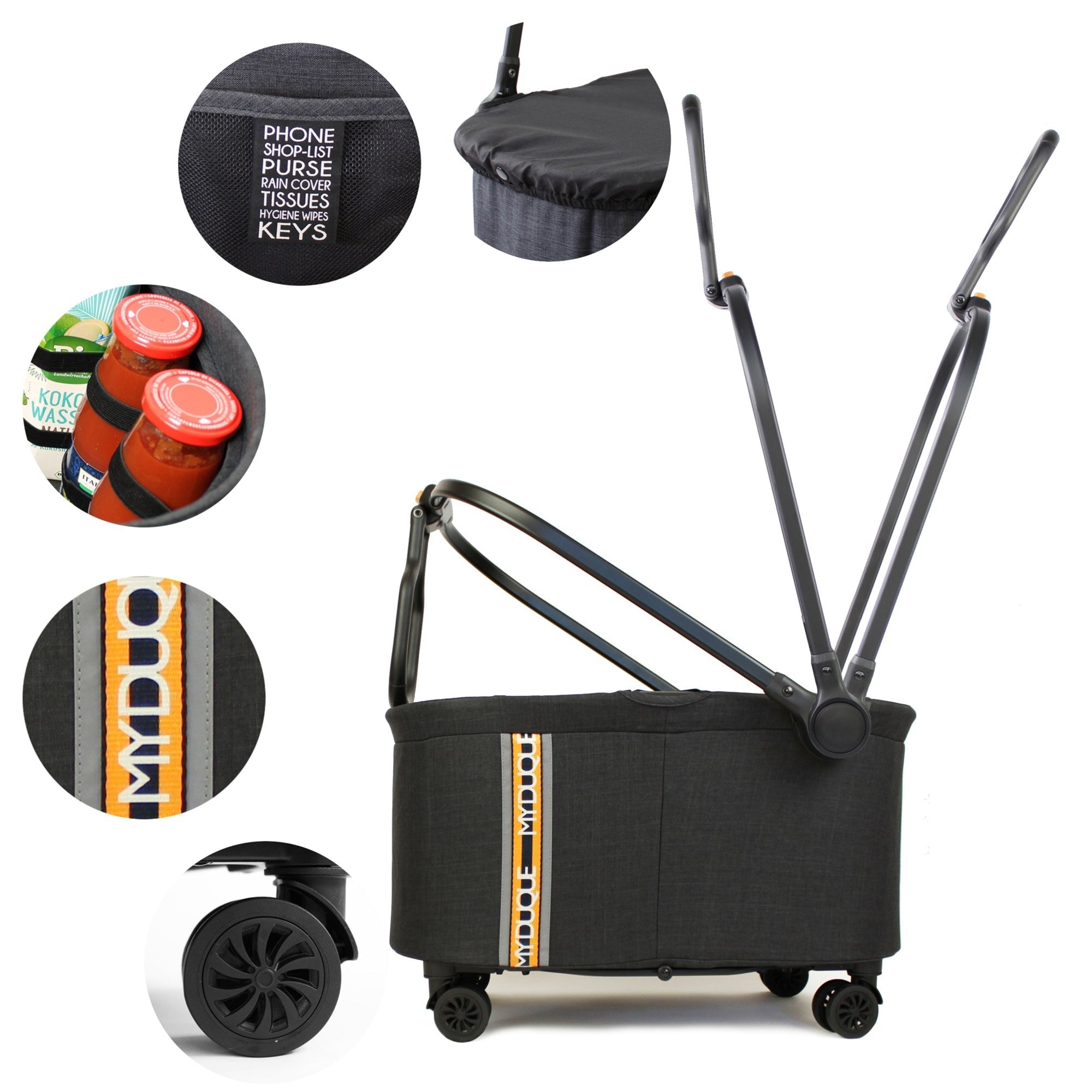 My Duque MULTI Bicycle Pannier Basket & Shopping Utility Cart - Melange Black