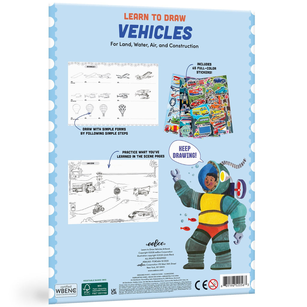 Eeboo Learn To Draw Vehicles Book With 50 Stickers