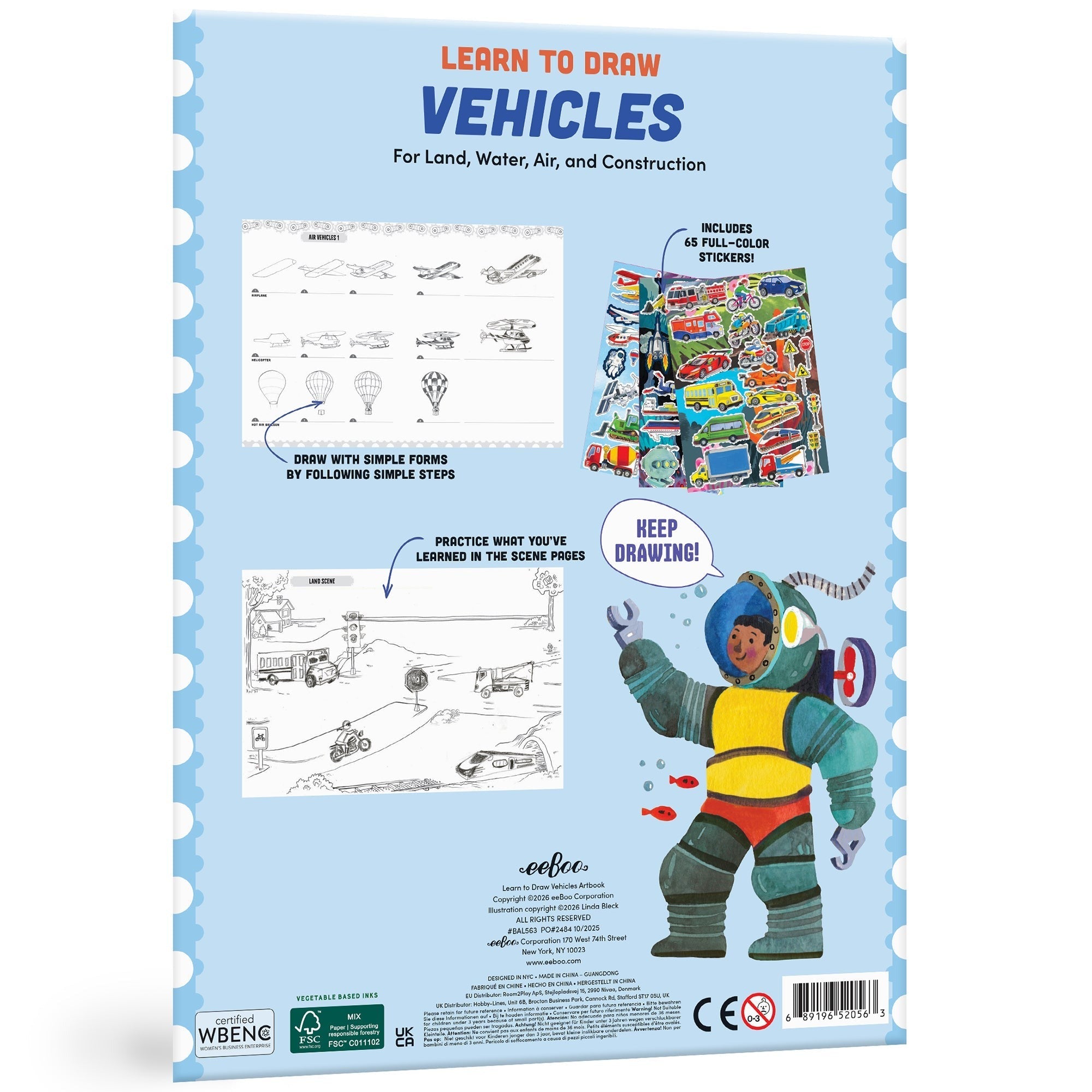 Eeboo Learn To Draw Vehicles Book With 50 Stickers