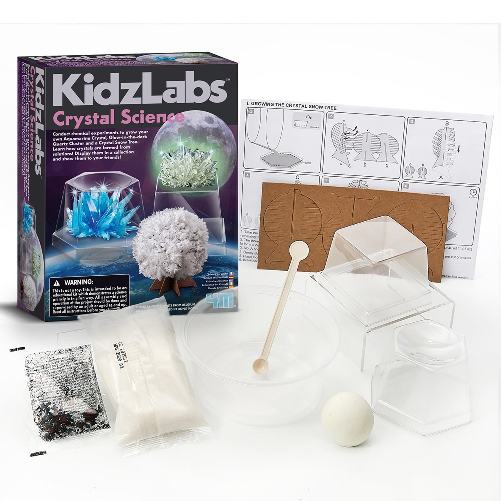 4M KidzLabs Crystal Science Kit - Grow 3 Unique Crystals, DIY STEM Craft