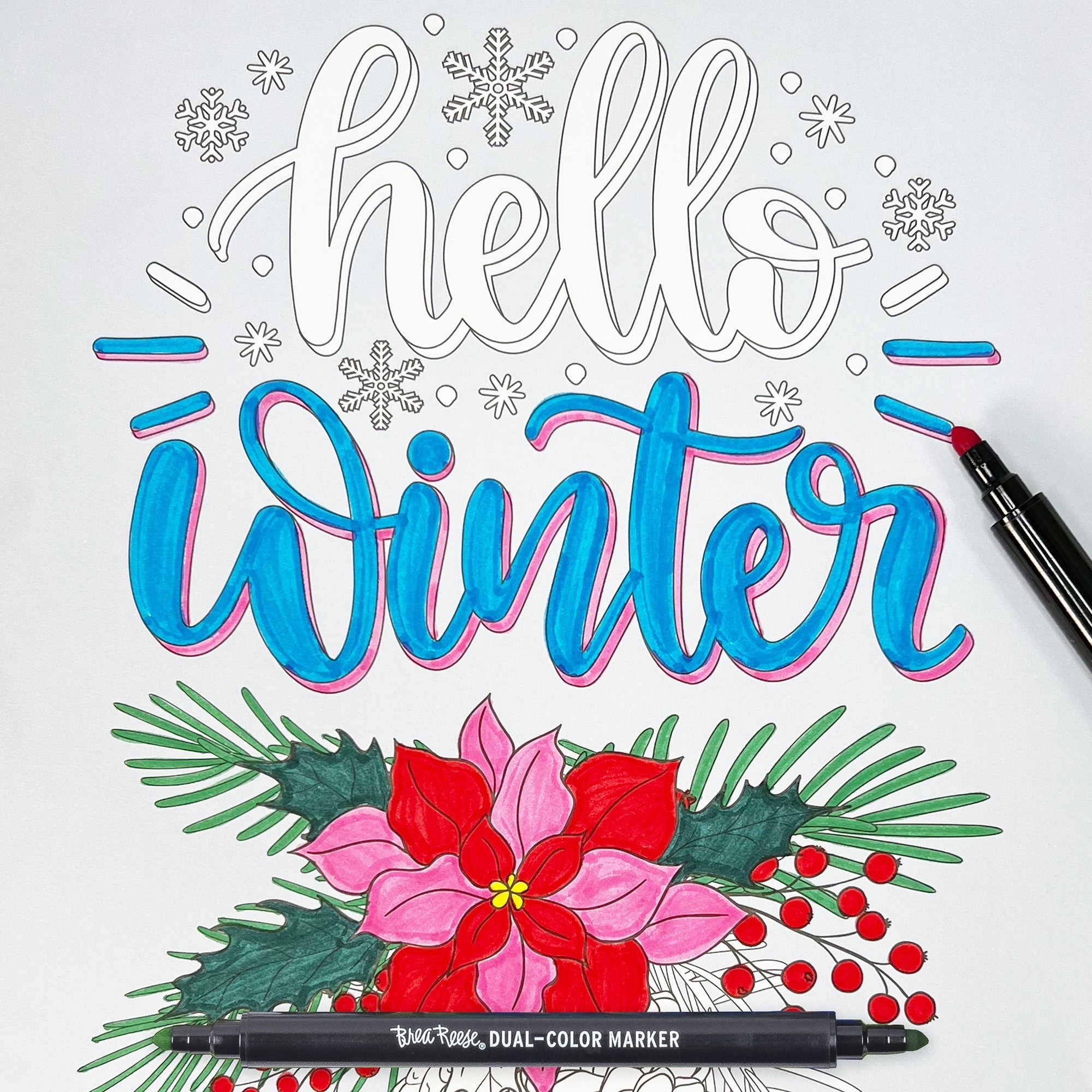 Vivid By Brea Reese Cardinal Holiday Marker Coloring Kit With 12 Pages And 5 Dual-Sided Markers