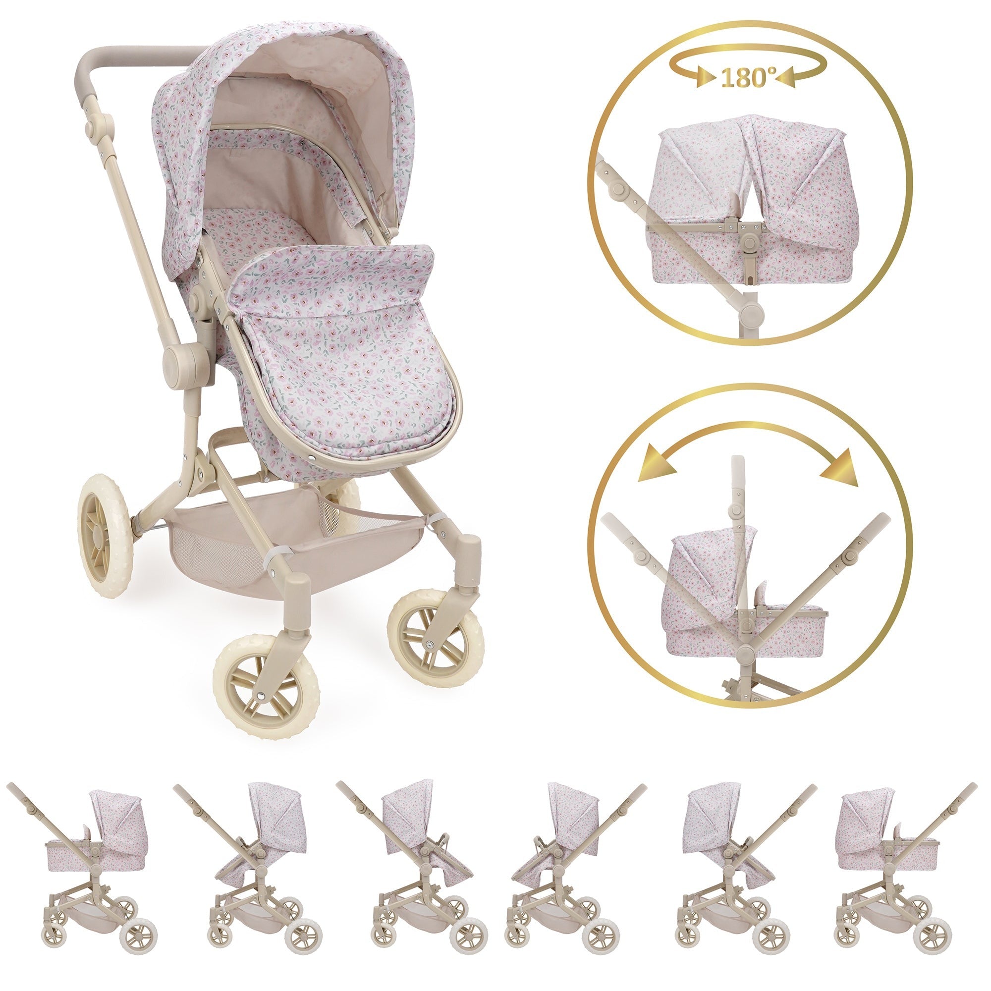 509 Crew Little Flora City Park 2-in-1 Doll Pram & Folding Stroller
