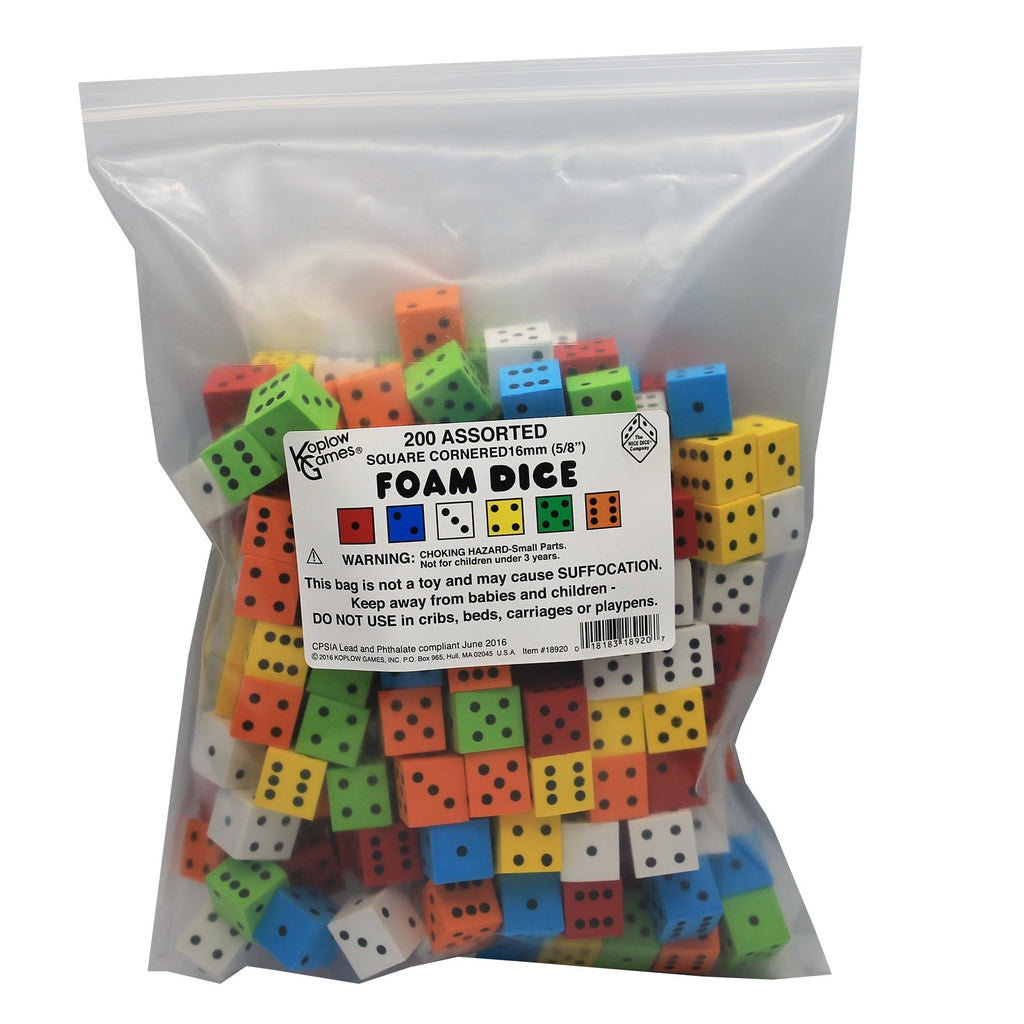 Koplow Games Multi-Color Foam Spot Dice Set, 16mm - 200 Pack