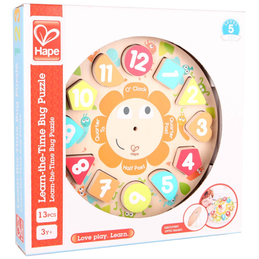 Hape Learn The Time Bug Puzzle - 13pc Colorful Wooden Clock