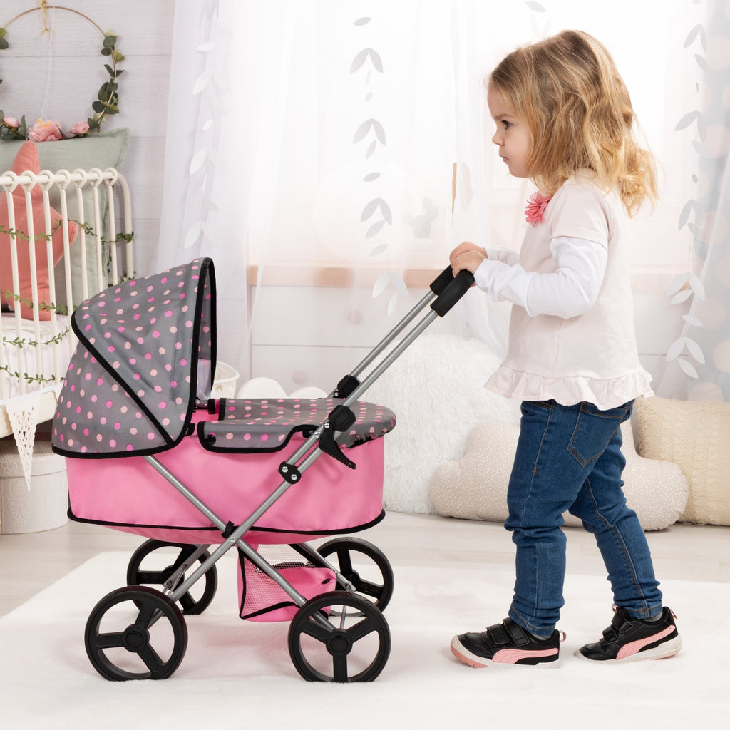 Bayer Design Doll Pram With Adjustable Handle And Shopping Basket