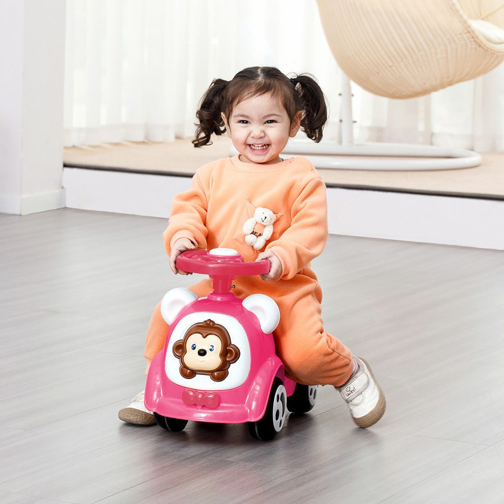 Timate - Push & Ride Racer - Pink & Monkey - Foot-To-Floor Ride-On