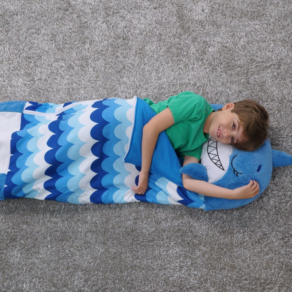 Happy Nappers Blue Shark 66 inch Plush Pillow & Sleepy Sack - Large